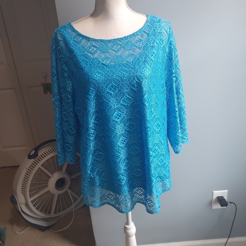 Ruby Rd. Blue Lace Top with attached tank